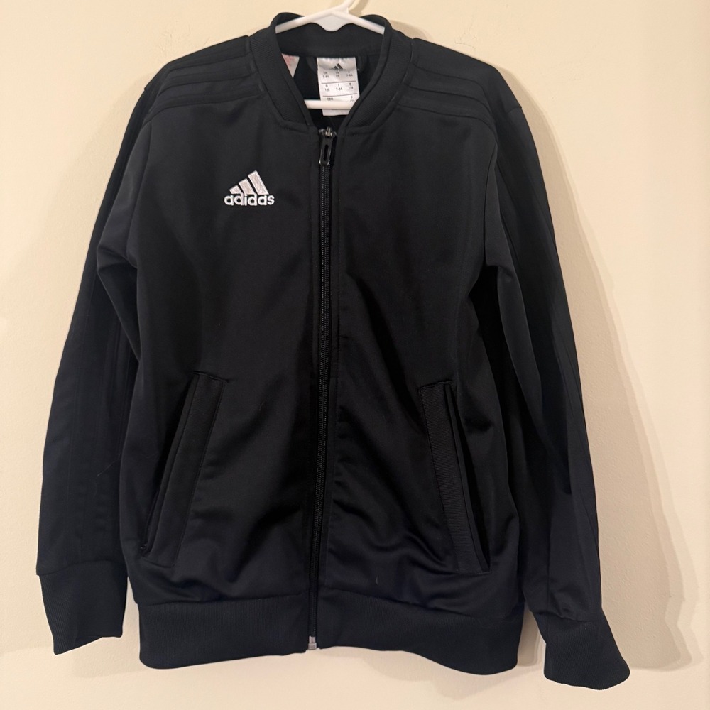 Adidas Kids Black Track Jacket Full Zip Bomber Style Athletic Size XS